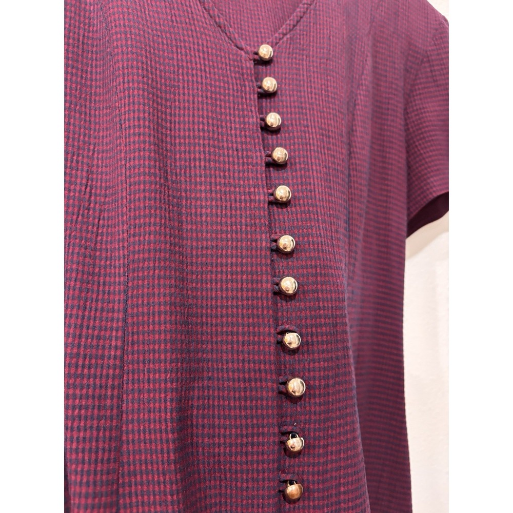 D.B.Y. Ltd. Vintage Burgundy Gingham Mini Dress M/L Dark Academia Grunge Goth - Picture 4 of 15